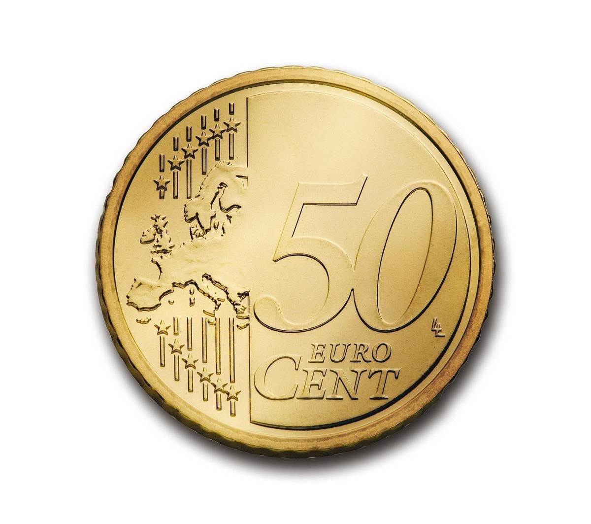 Pièce de 50 centimes d'Euro avec l'Union européenne et le chiffre 50